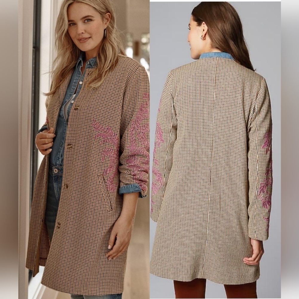 J.Jill Embroidered Plaid Snap-Front Jacket Size 4X‎ NWT
